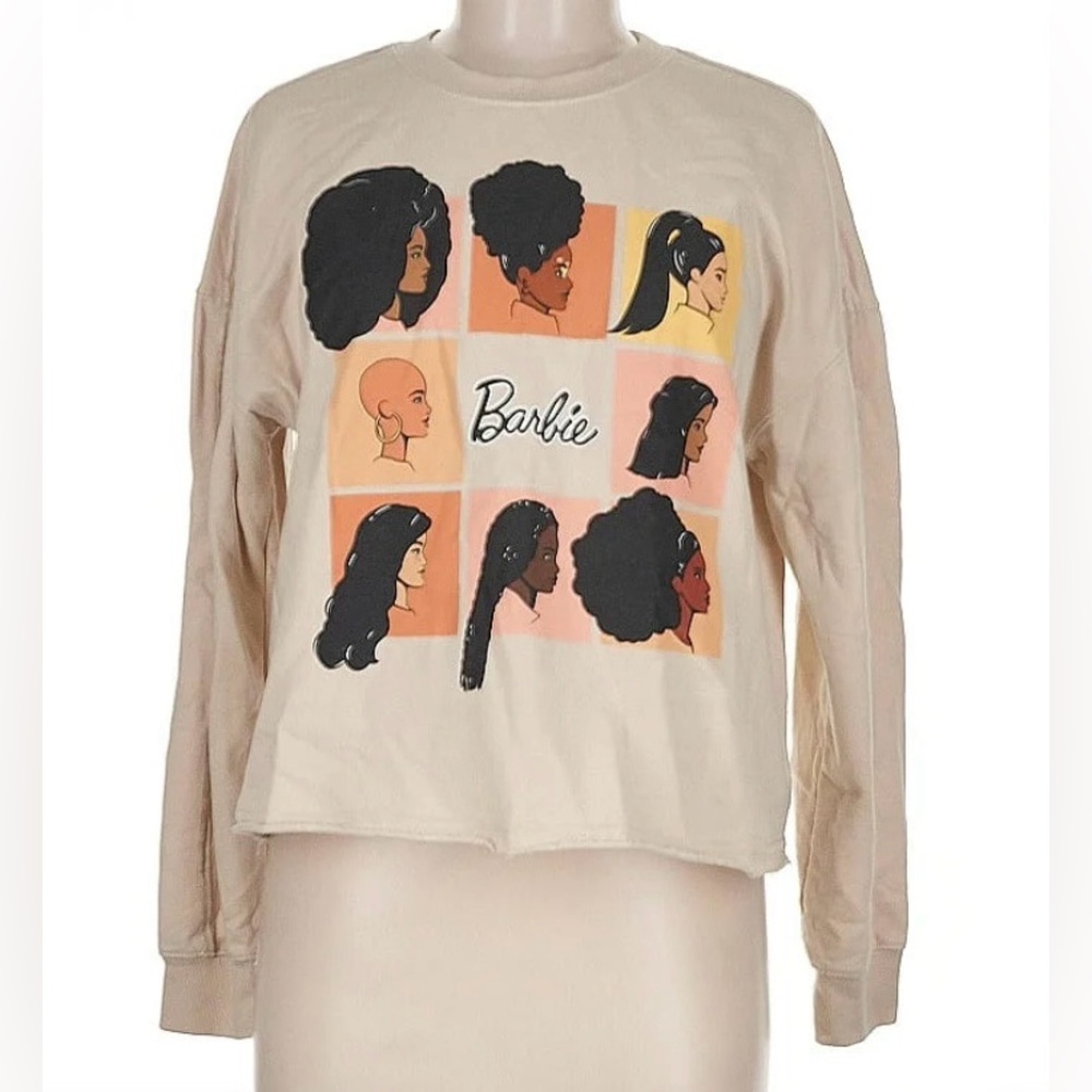 Black Barbie Graphic Long Sleeve cropped Sweatshirt